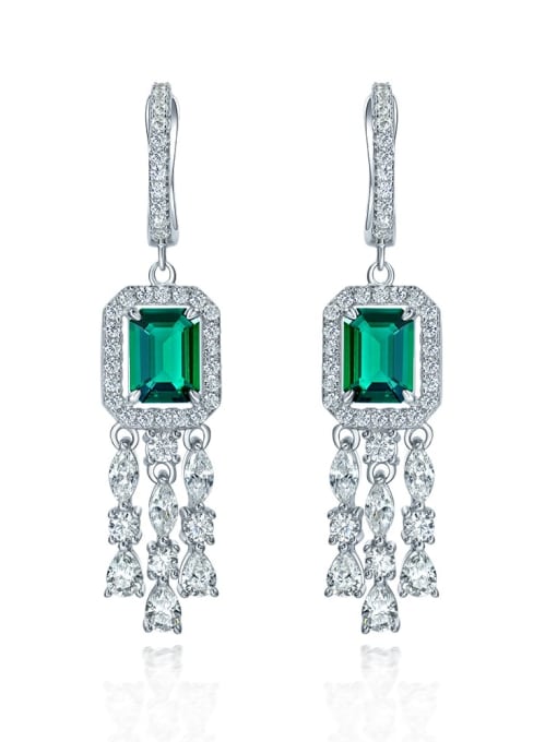 Green nano [e 1760] 925 Sterling Silver High Carbon Diamond Green Tassel Luxury Drop Earring